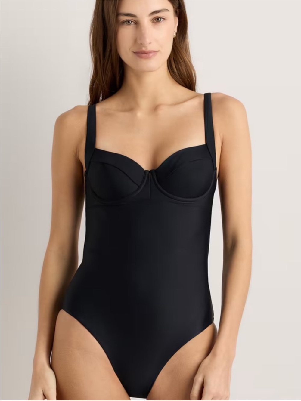 Quince Black Underwire One-Piece Tie-Back Swimsuit Sz XL Black